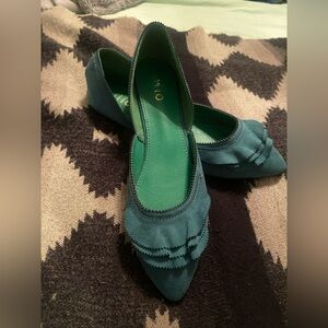 Ollio Women's Ballet Comfort Light Faux Suede Green Shoes Flats